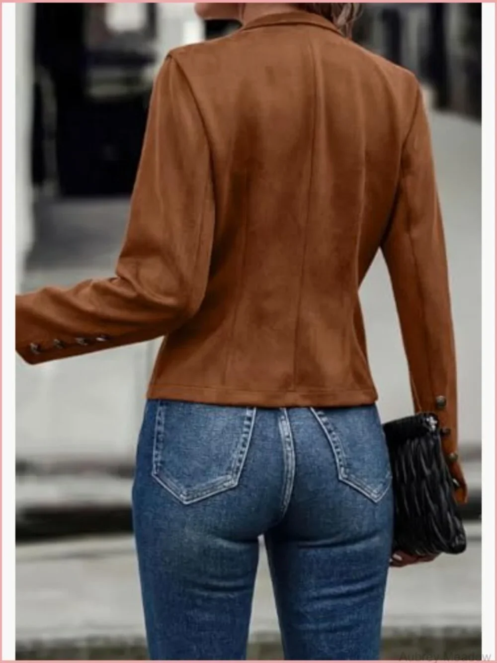 Faux Suede Blazer Jacket Casual Business Long Sleeve Coat - Picture 5 of 5
